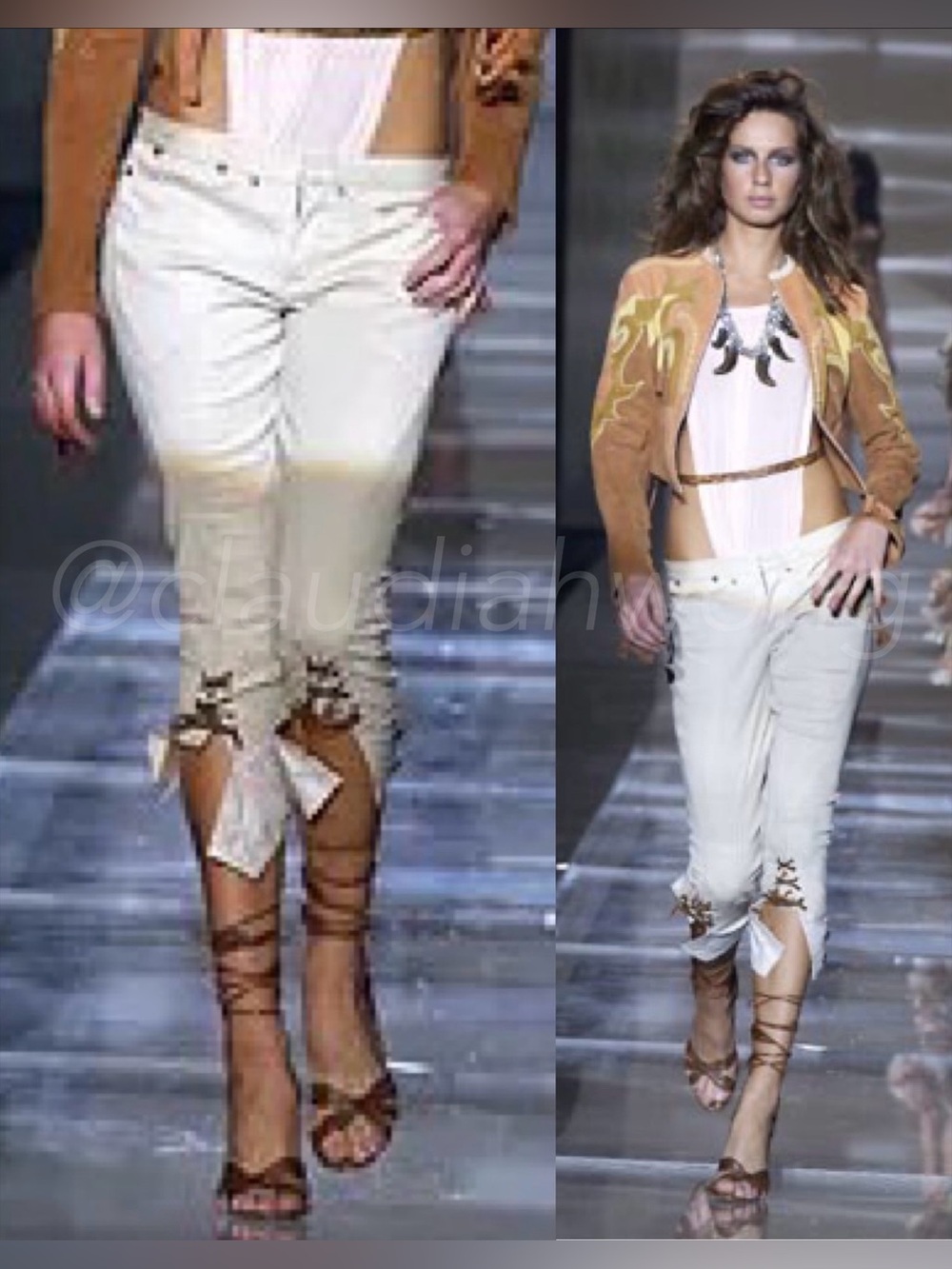 Vintage ROBERTO CAVALLI S/S 2004 Western Suede Lace Up Capri Jeans